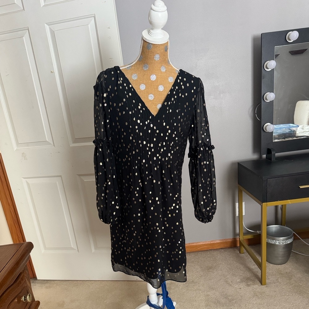 Lilly Pulitzer Cleme Silk Black Dress with Metallic Dots